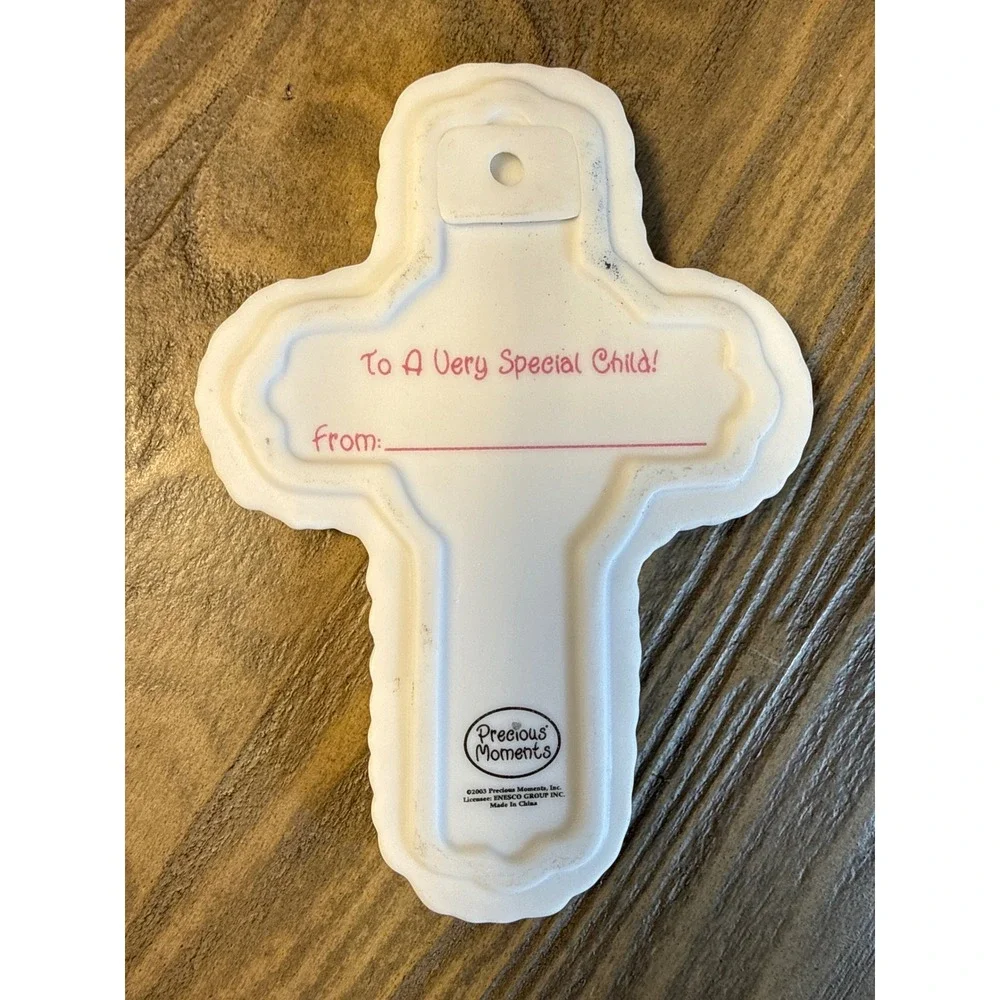 VTG Precious Moments Girl Figurine & Megan Baby Cross Set of 2 Religious